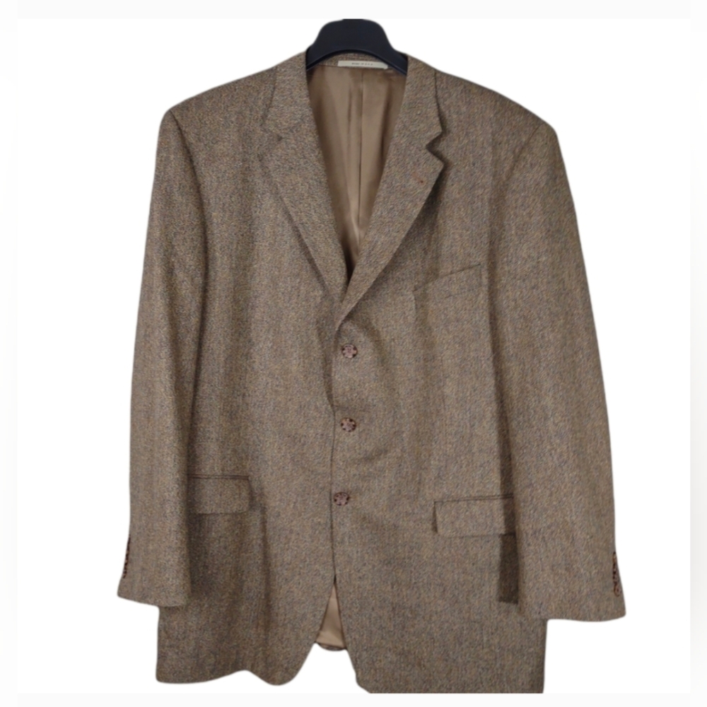 Burberry London Tan Tweed Kensington Wool Cashmere Suit Blazer Jacket 48 Long
